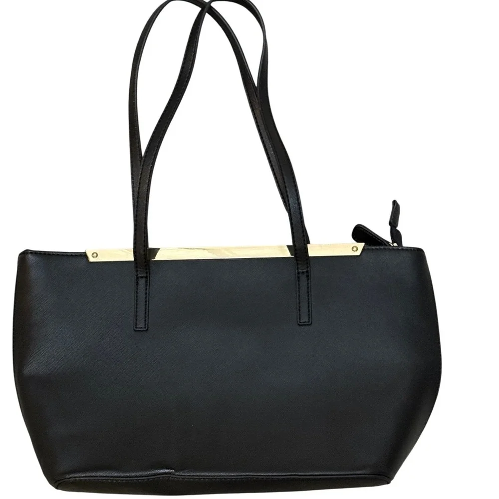 Aldo Black Faux Leather Tote Bag Gold Trim On Front - Medium size